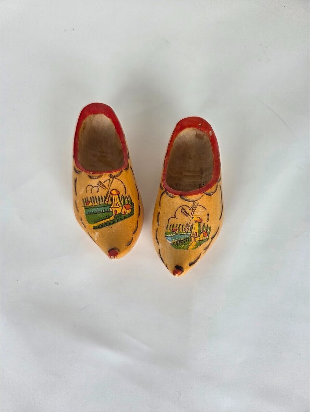 Vintage Hand Painted Dutch Wooden Shoes Pair Holland Windmill Souvenir Clogs
